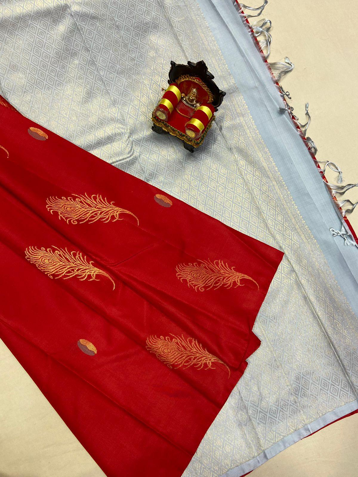 Pure Soft Silk Saree Red White - Pochampallysarees.com