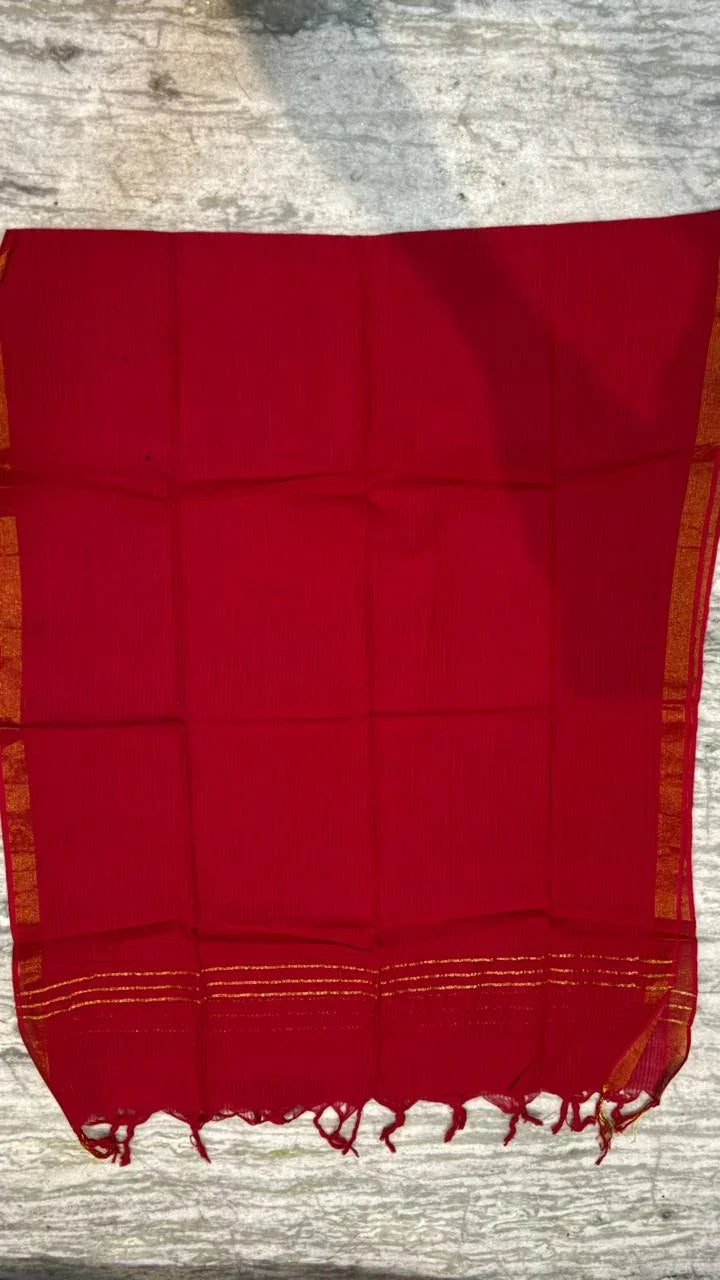 Navy Blue Ikat & Deep Red Handloom Suit Set - pochampallysarees.com