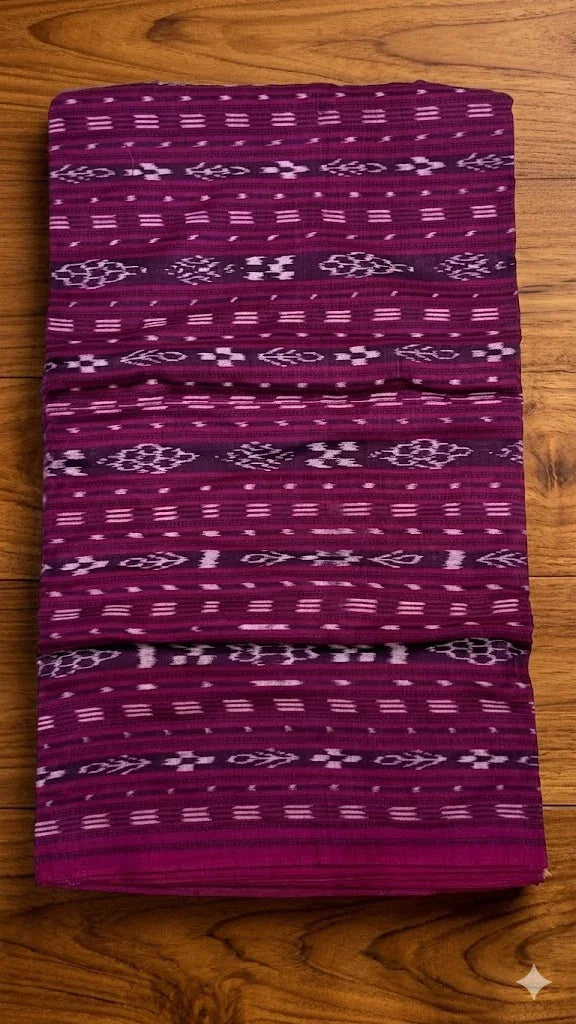 Premium Purple Sambalpuri Ikat Unstitched Handloom Fabric - pochampallysarees.com
