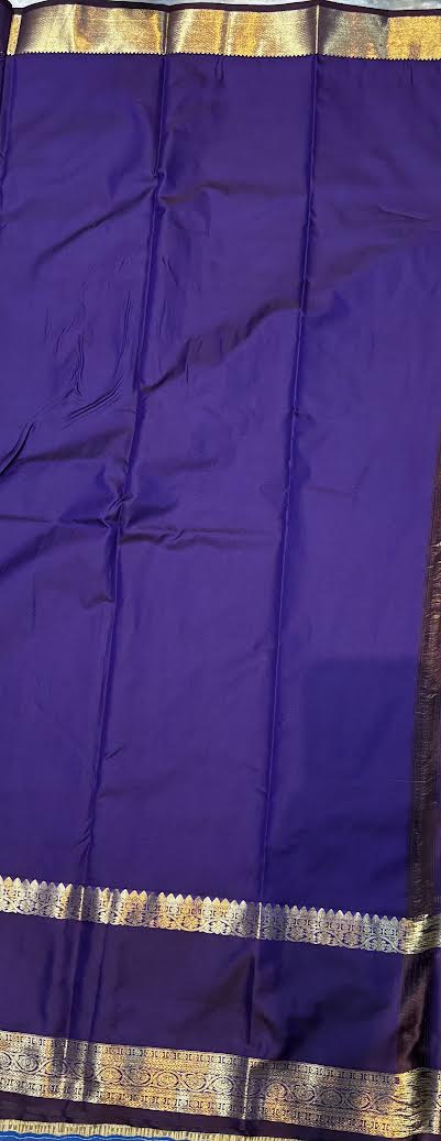 Bronze Brown & Royal Purple Semi Dharmavaram Silk Saree with Gold Zari Pallu