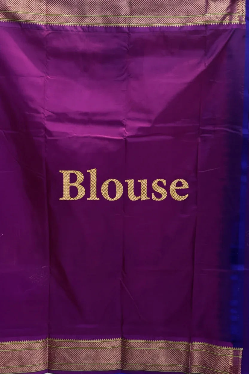 Elegant Teal Blue Gadwal Silk Saree with Purple Peacock Pallu - pochampallysarees.com