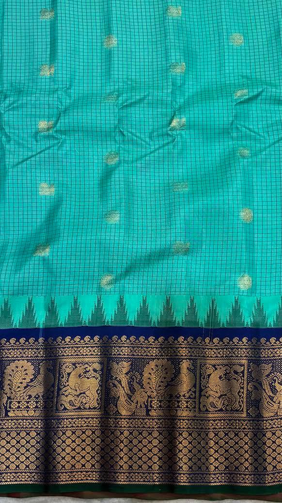 Gadwal Silk Sarees: Vibrant Sea Green & Royal Blue Handloom Classics - pochampallysarees.com