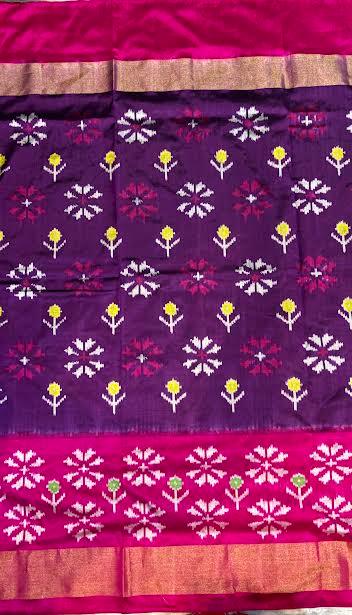 Regal Deep Purple & Pink Ikat Silk Saree with Rich Gold Zari - pochampallysarees.com