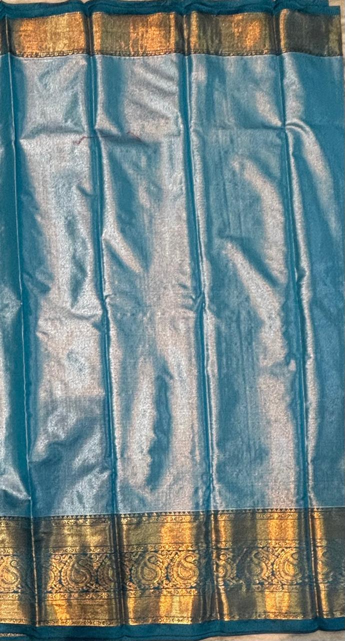 Dharmavaram Pattu Silk Saree Light Yellow With Blue Saree - pochampallysarees.com