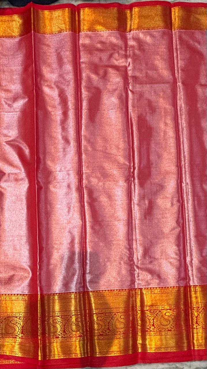 Dharmavaram Pattu Silk Saree Light Blue Red Saree