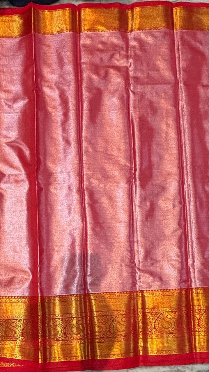 Dharmavaram Pattu Silk Saree Light Blue Red Saree - pochampallysarees.com