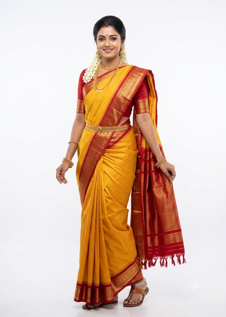 Pure Yellow & Red Gadwal Silk Saree | Silk Mark Certified-g113