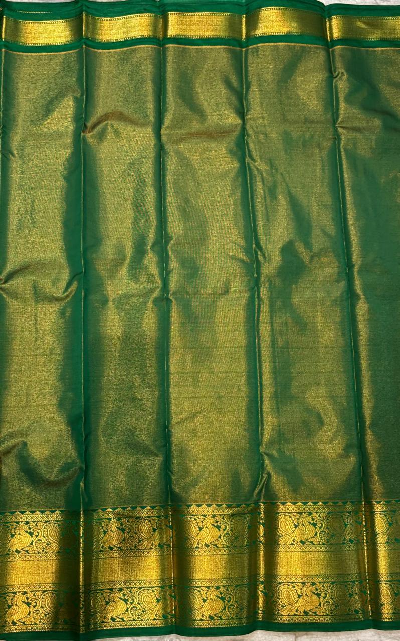 Dharmavaram Pattu Silk Saree in Red With Green - pochampallysarees.com