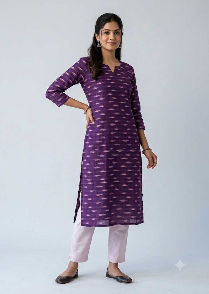 Purple Pochampally Ikat Cotton Fabric – Handwoven Material