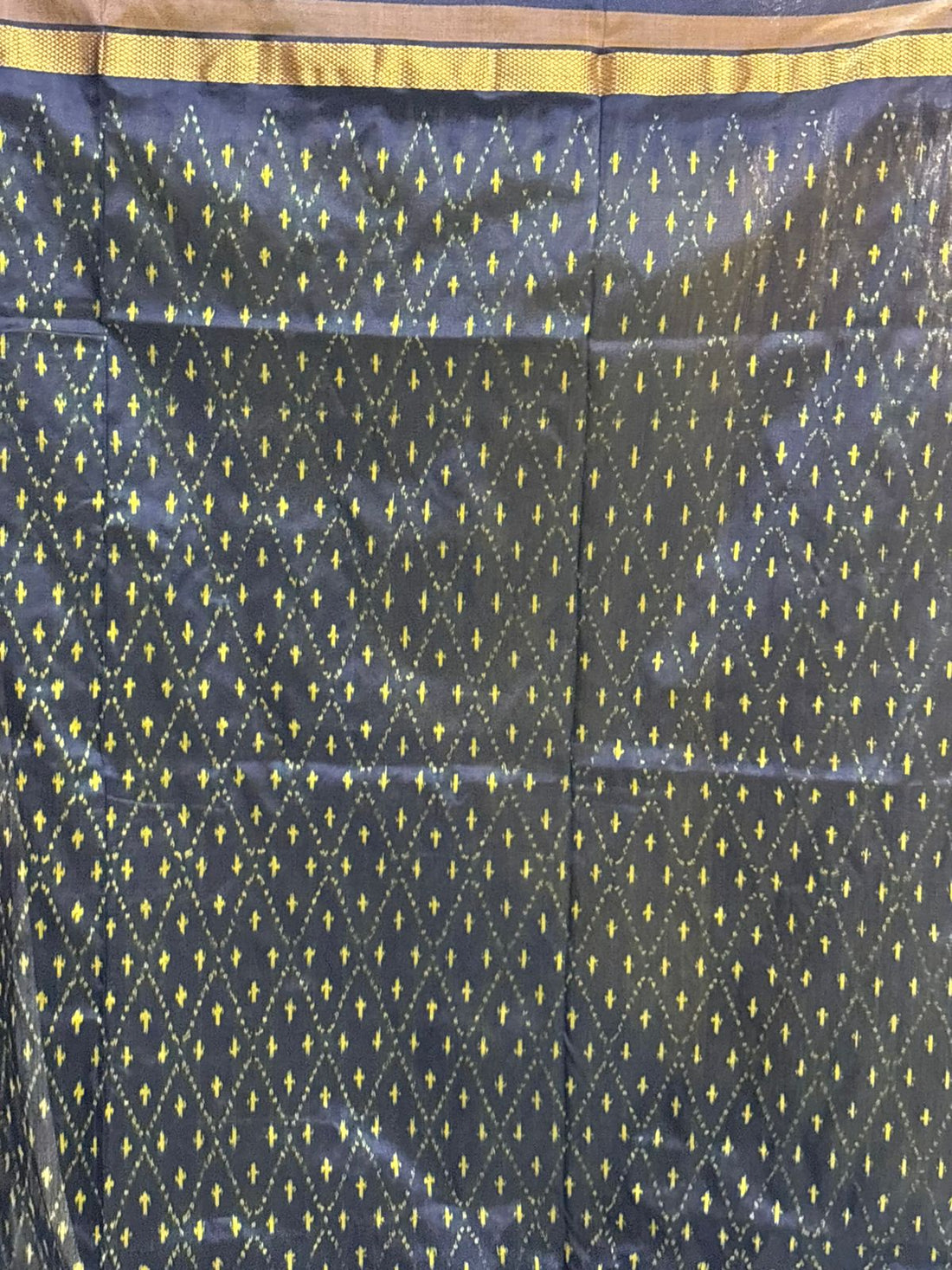 Authentic Pure Ikkat Silk Saree - Lime Green with Navy Blue Temple Border