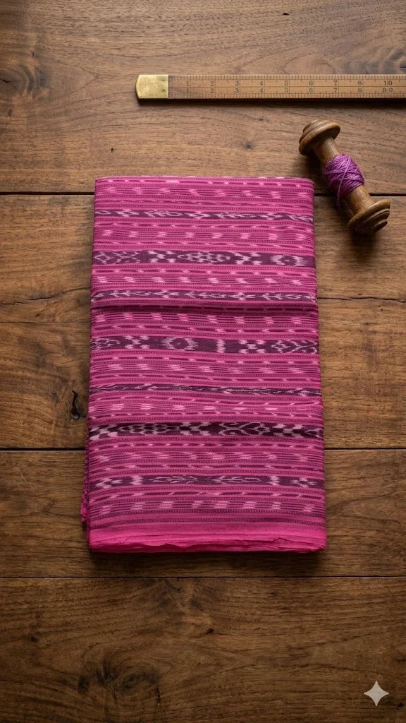 Premium Pink Sambalpuri Ikat Unstitched Handloom Fabric - pochampallysarees.com