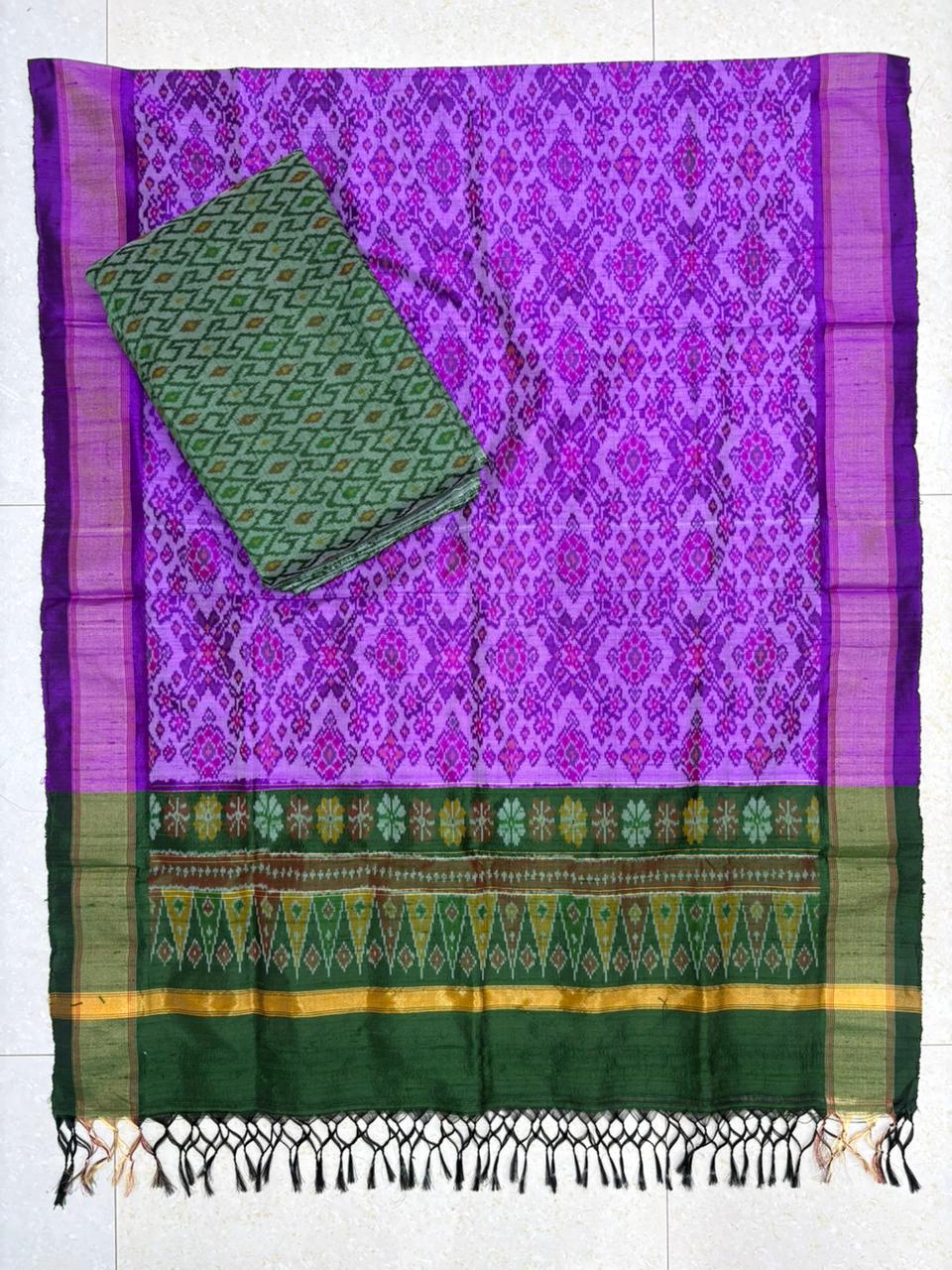 Latest Ikkat Silk Dress Material: Pink & green Pochampally Salwar Suit