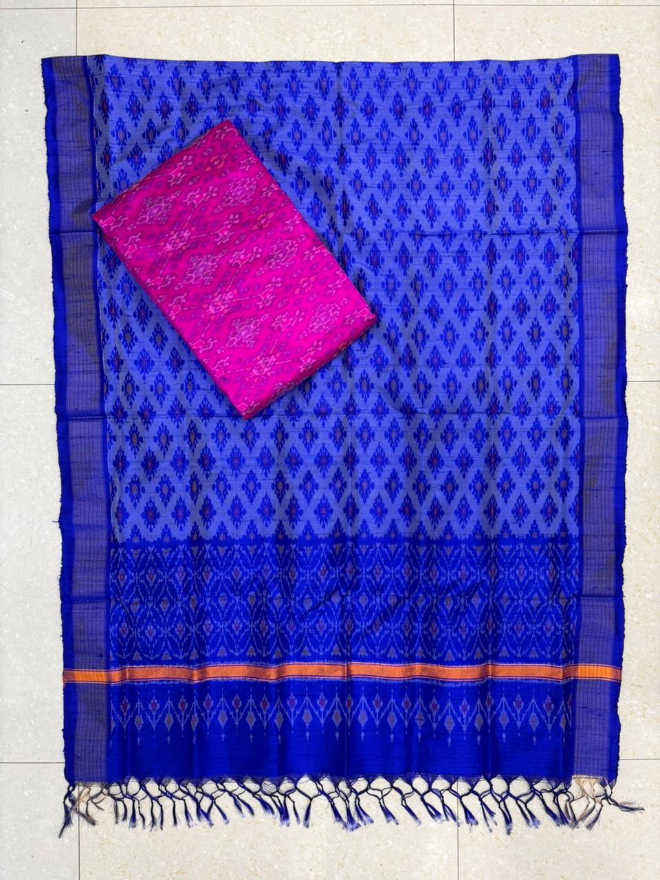 Latest Ikkat Silk Dress Material: Blue & Pink Pochampally Salwar Suit