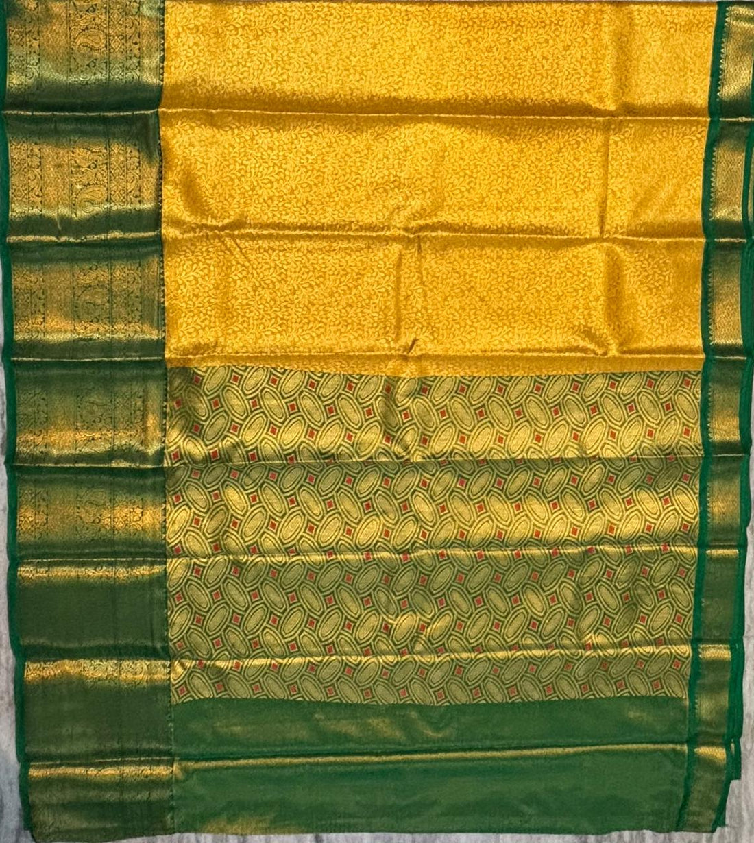 Dharmavaram Pattu Silk Saree – Mustard Yellow & Green