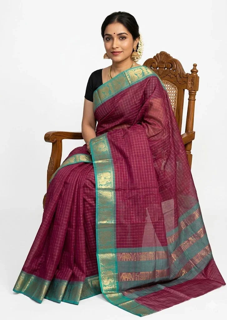 NARAYANPET COTTON SAREE MAROON - pochampallysarees.com