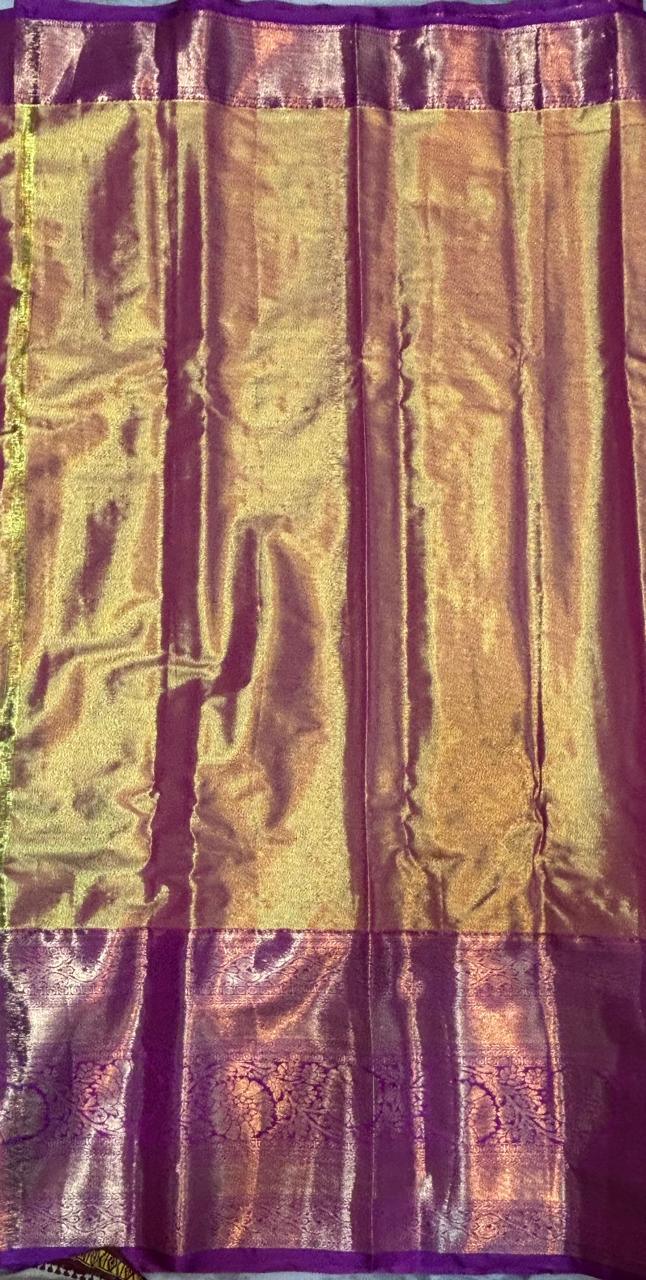 Dharmavaram Pattu Silk Saree Light Green With Purple Saree - pochampallysarees.com