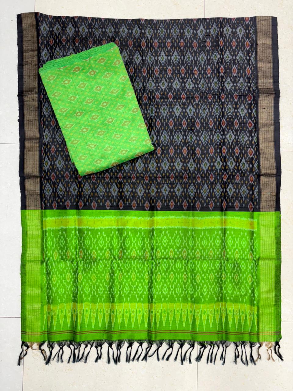 Latest Ikkat Silk Dress Material: Black & Green Pochampally Salwar Suit