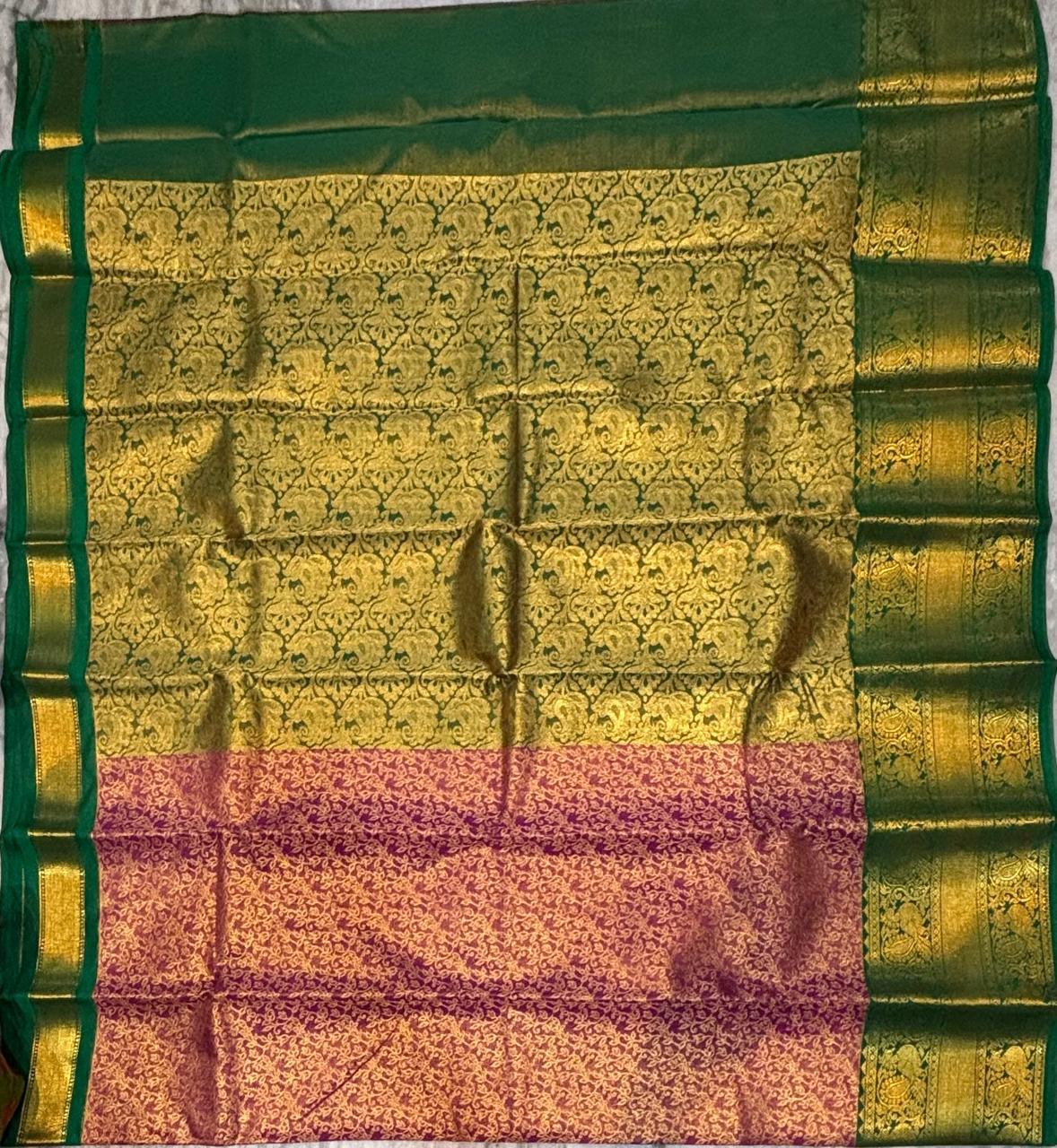 Dharmavaram Pattu Silk Saree in Red With Green - pochampallysarees.com