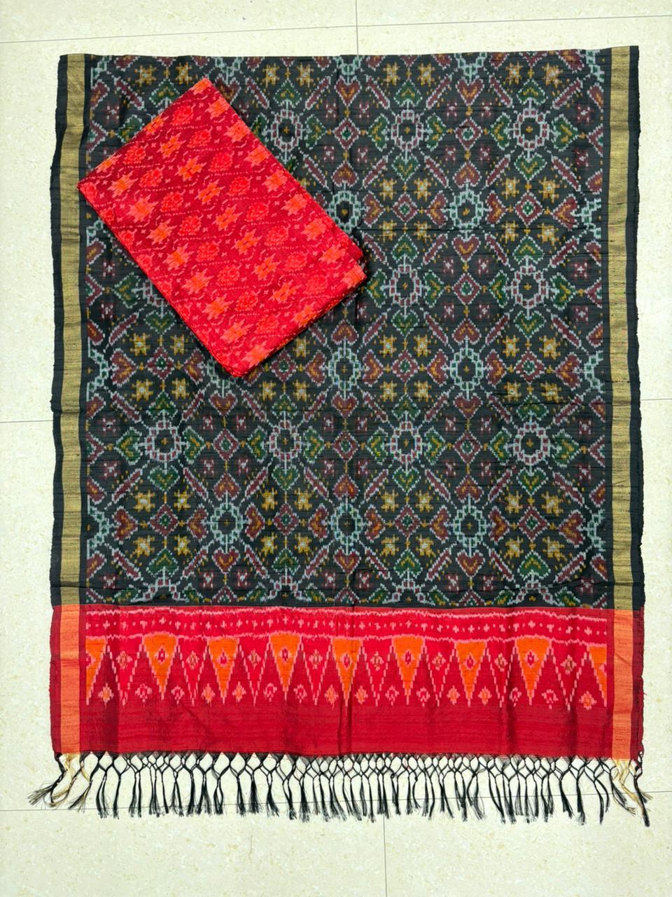 Latest Ikkat Silk Dress Material: Black & Red Pochampally Salwar Suit
