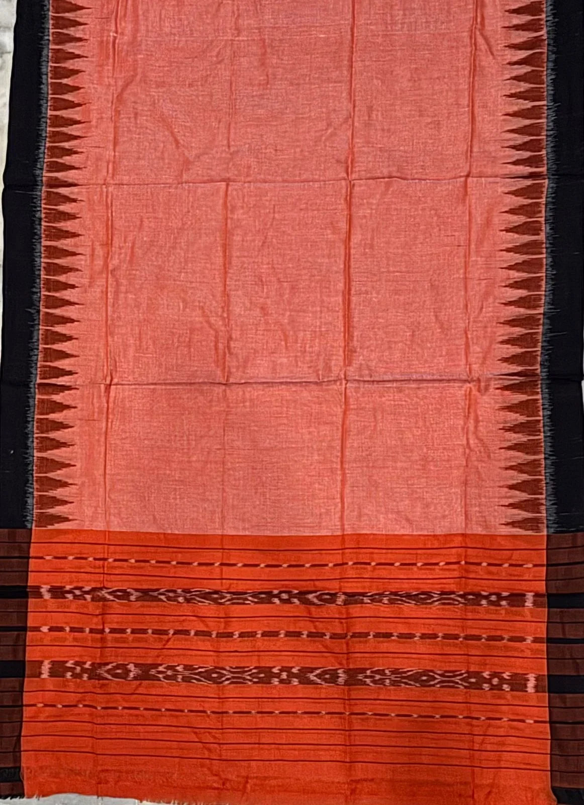 Terracotta Ikat Unstitched Handloom Cotton Suit Material (3-pc Set) - pochampallysarees.com