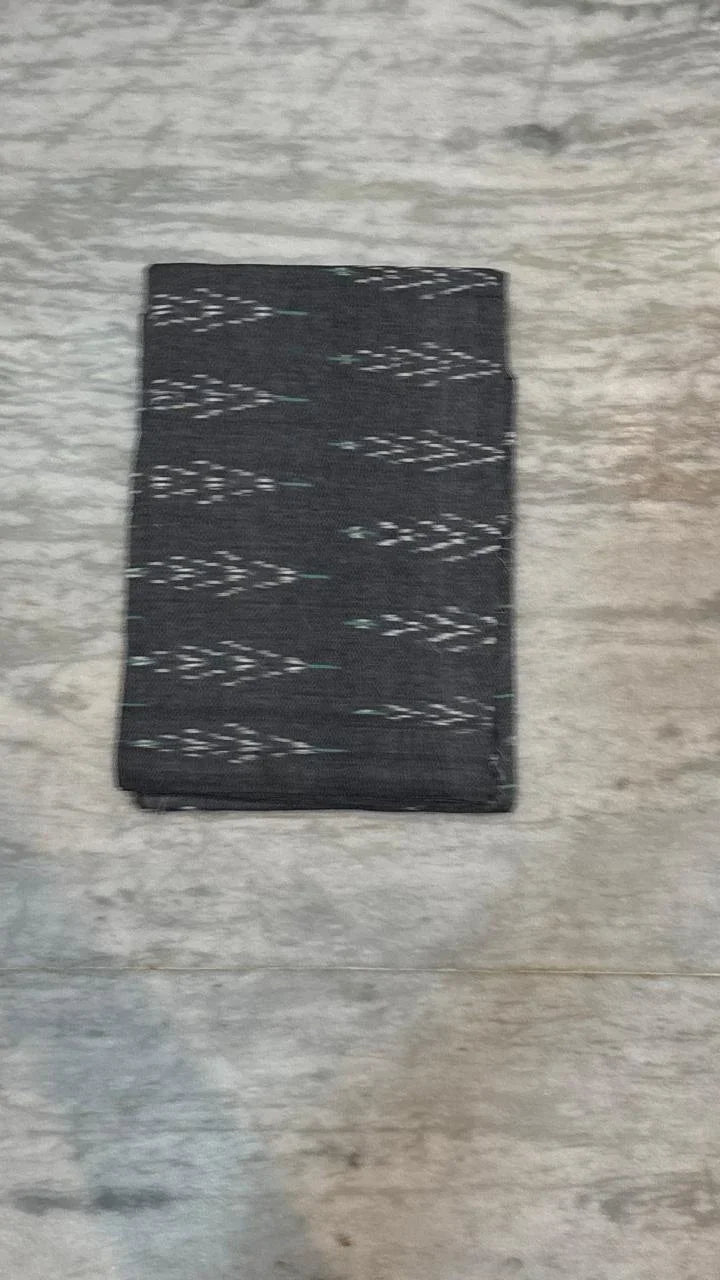 Pure Handloom Ikat Charcoal Grey and Teal Green Unstitched Suit Set - pochampallysarees.com