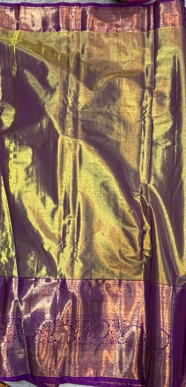 Dharmavaram Pattu Silk Saree Light Green With Purple Saree Online - pochampallysarees.com