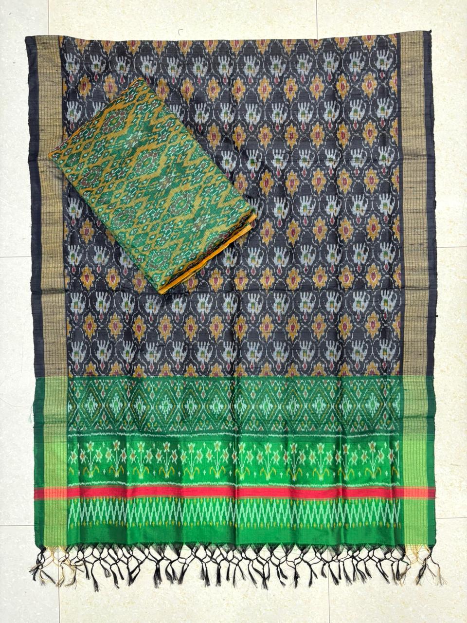 Latest Ikkat Silk Dress Material: Black & Green Pochampally Salwar Suit