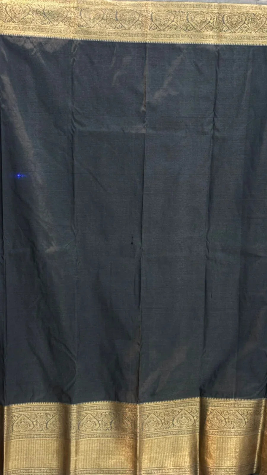 Authentic Charcoal Grey Dharmavaram Silk Saree with Heavy Gold Zari Border - pochampallysarees.com