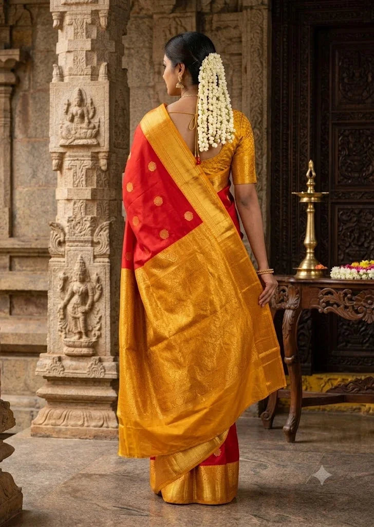 Authentic Red & Gold Kanchipuram Pure Pattu Saree | Silk Mark Certified