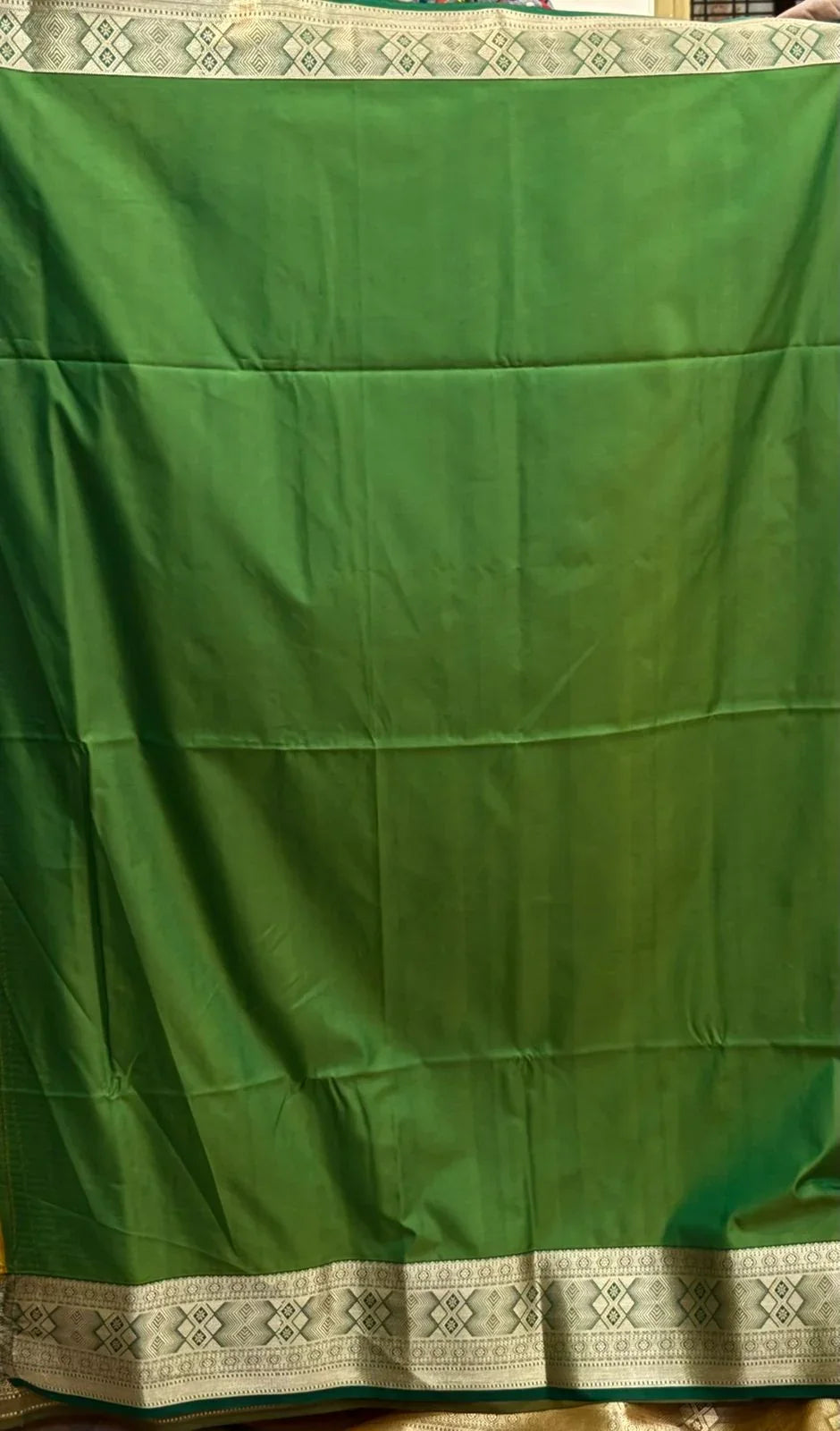 Vibrant Mango Yellow Dharmavaram Pattu Saree with Emerald Green Brocade Border - pochampallysarees.com