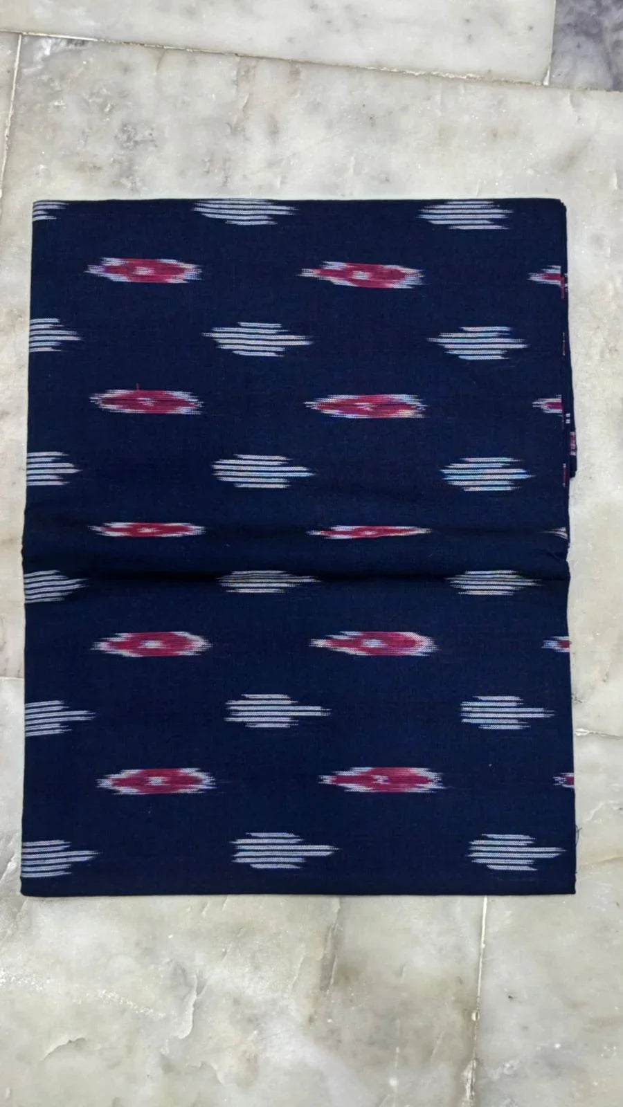 Pure Handloom Ikat Navy Blue and Orange Unstitched Suit Set - pochampallysarees.com