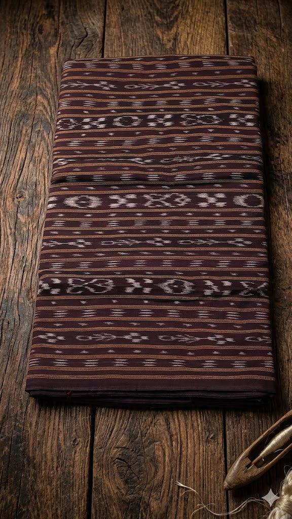 Dark Maroon Sambalpuri Ikat Running Fabric | Odisha Handloom Cotton - pochampallysarees.com