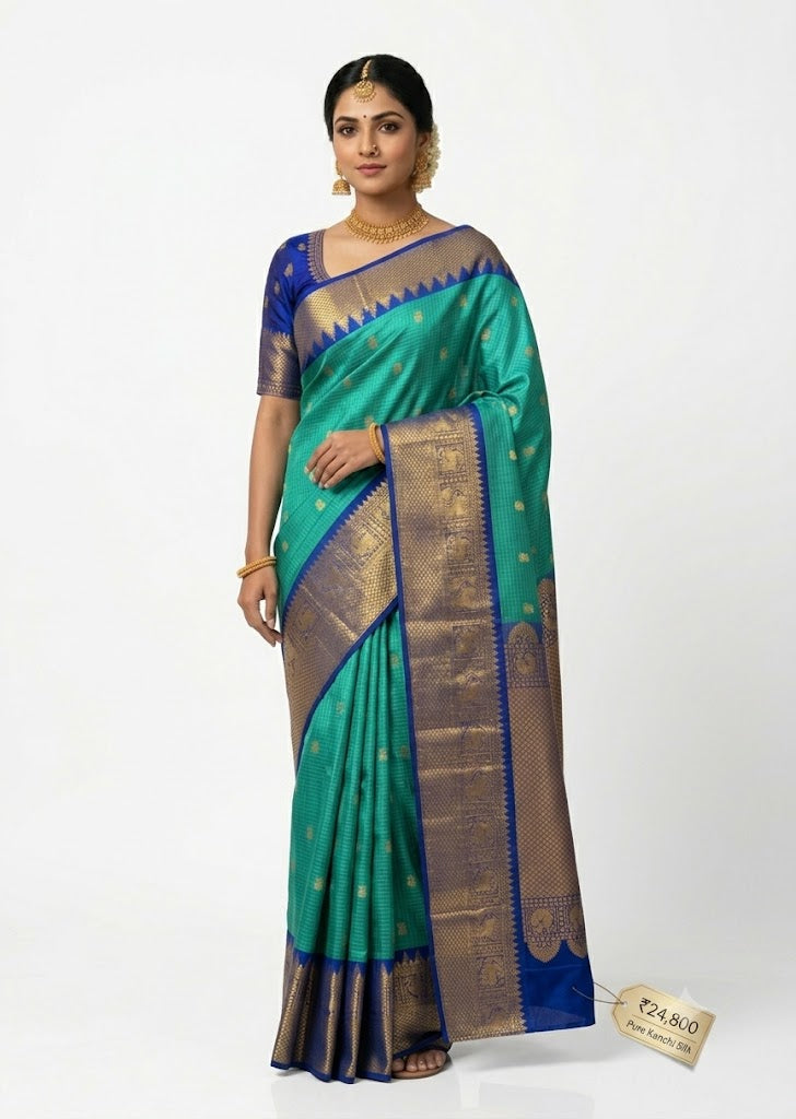 Gadwal Silk Sarees: Vibrant Sea Green & Royal Blue Handloom Classics - pochampallysarees.com