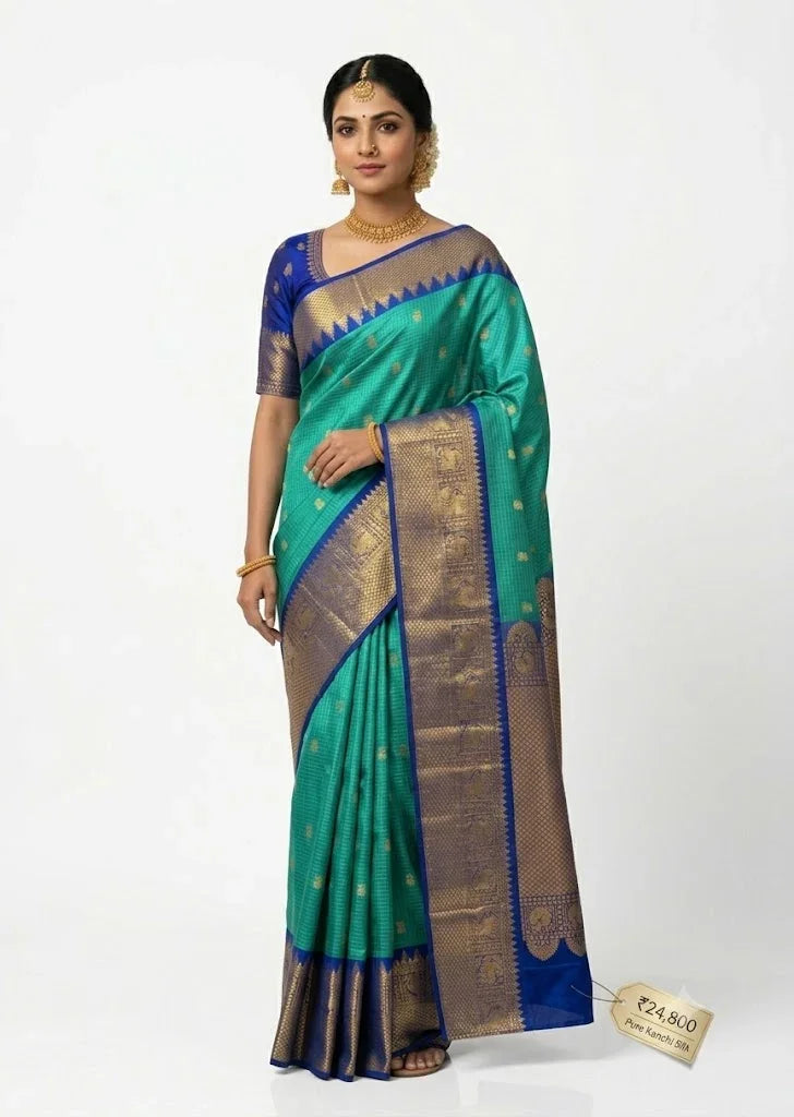 Gadwal Silk Sarees: Vibrant Sea Green & Royal Blue Handloom Classics - pochampallysarees.com