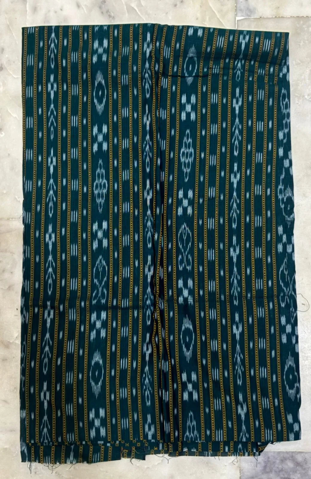 Premium Dark Green & Grey Ikat Cotton Unstitched Suit Material - pochampallysarees.com