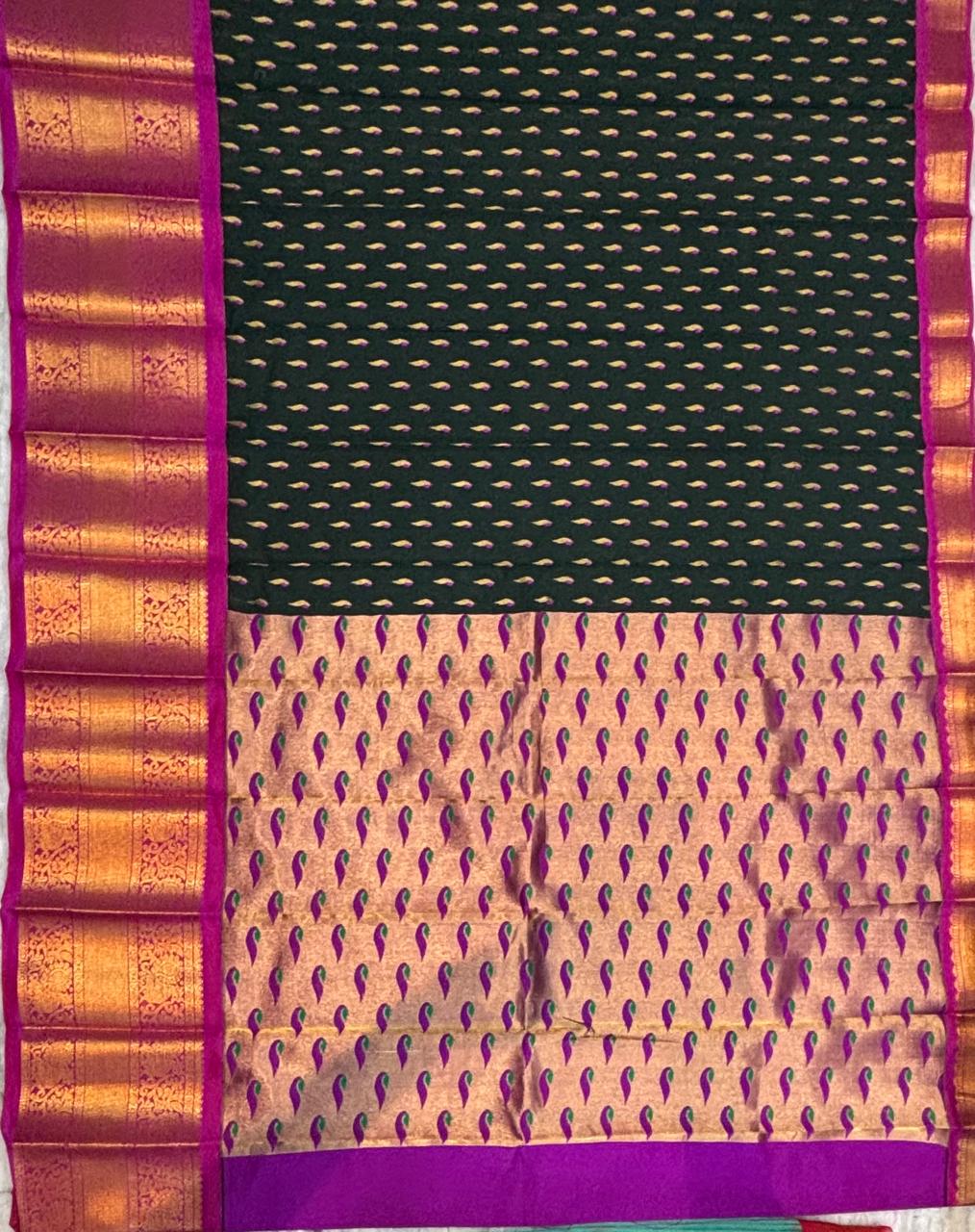Elegant Black and Magenta Silk Saree with Rich Zari Work
