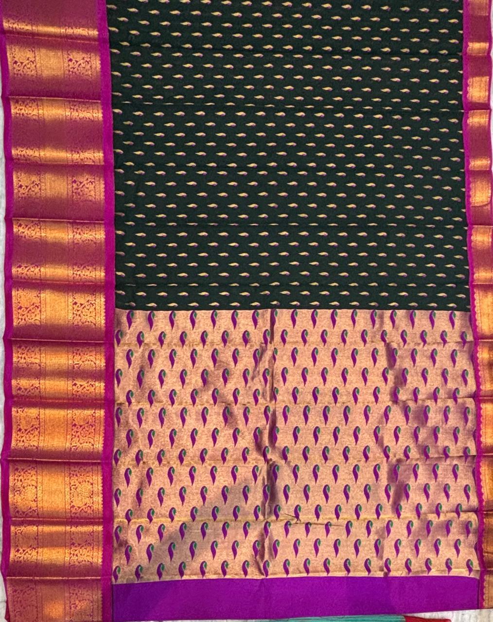 Elegant Black and Magenta Silk Saree with Rich Zari Work - pochampallysarees.com