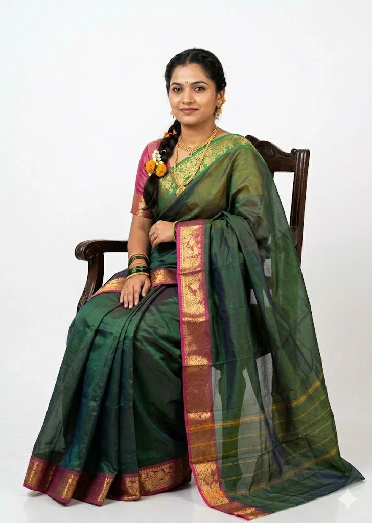 NARAYANPET COTTON Green Sari - pochampallysarees.com