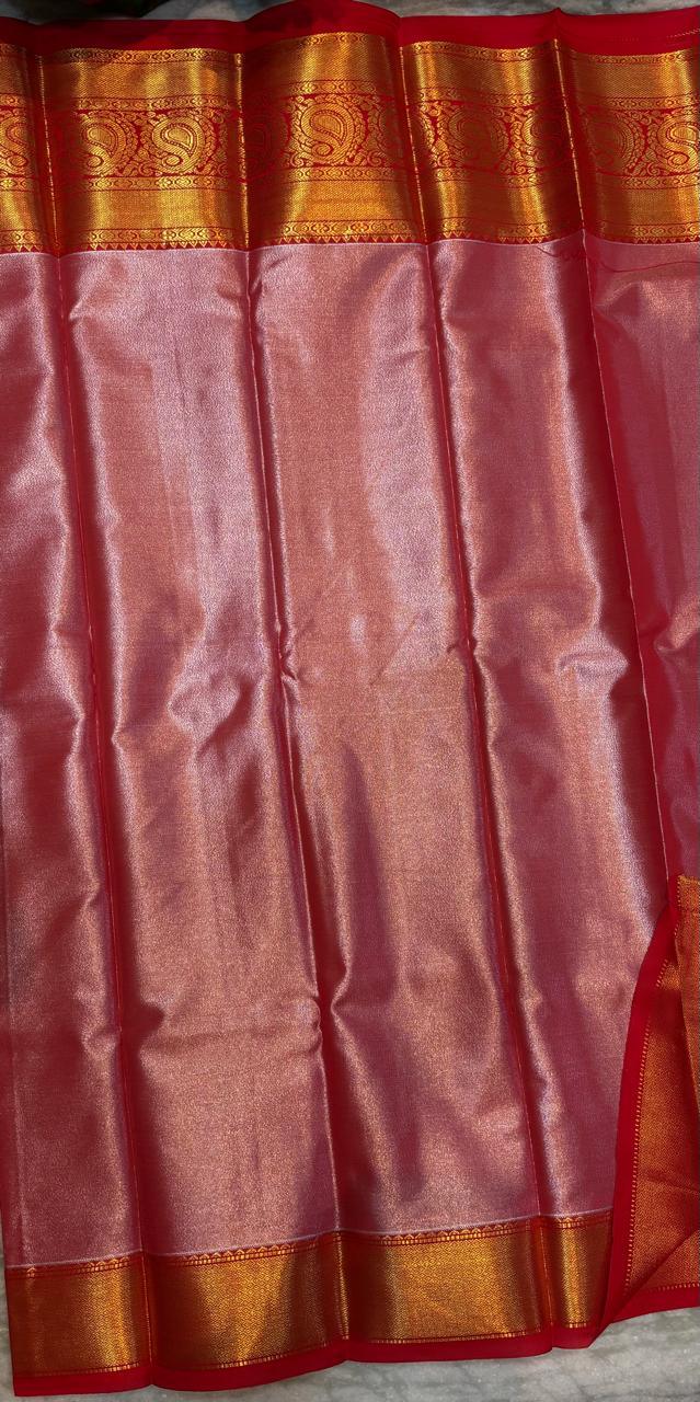 Dharmavaram Pattu Silk Saree – Sea Green Blue with Royal Red Pallu & Golden Zari - pochampallysarees.com
