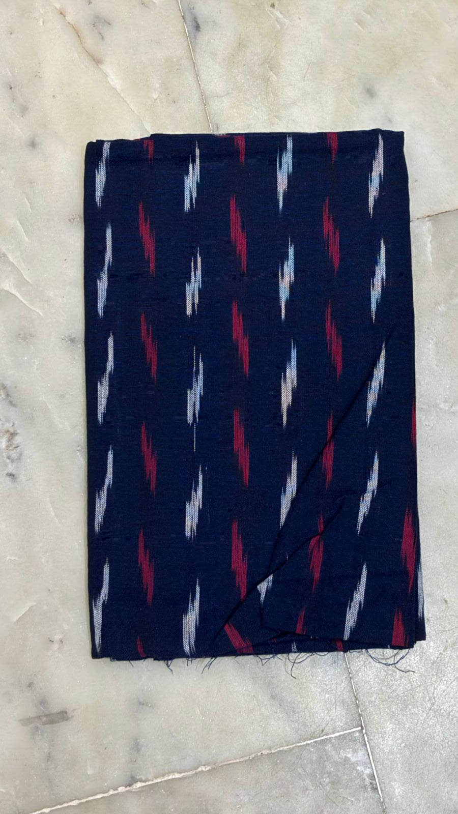 Pure Handloom Ikat Navy Blue and Coral Red Unstitched Suit Set