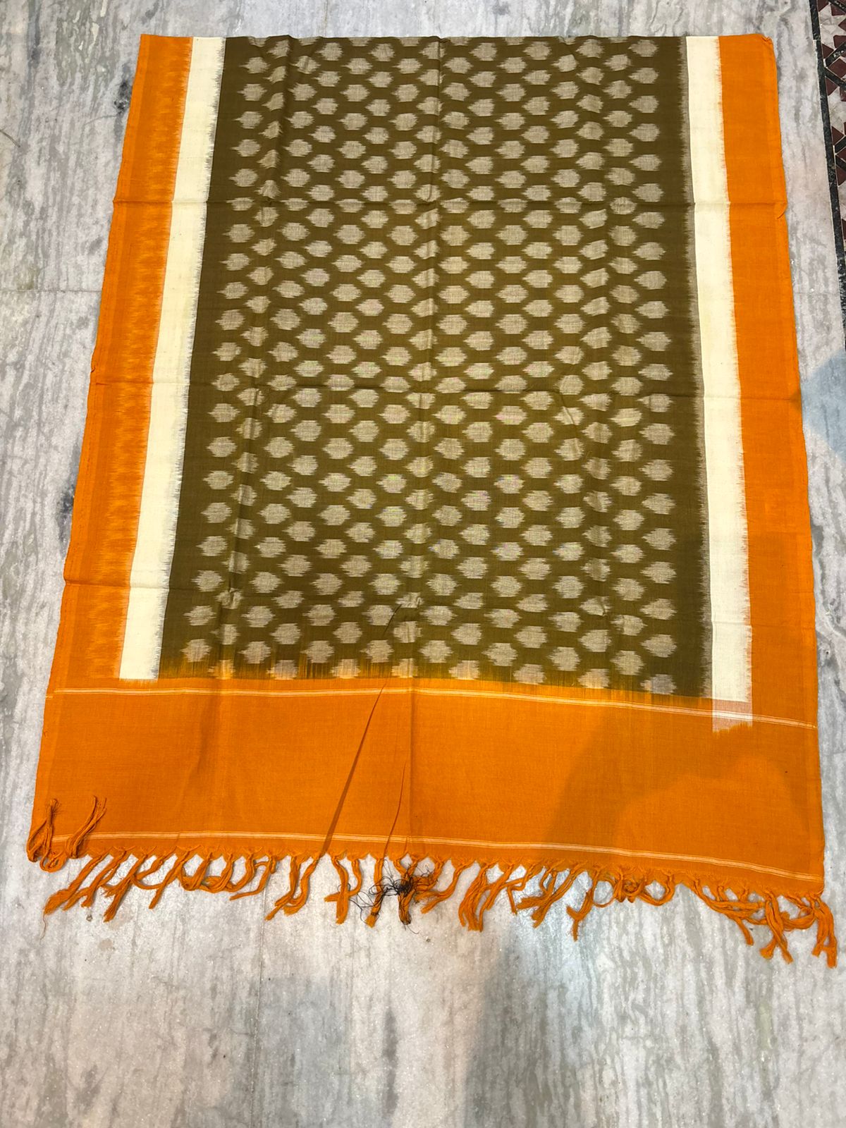 DOUBLE IKAT COTTON BROWN WITH YELLOW COLOR DRESS MATERIAL -C70
