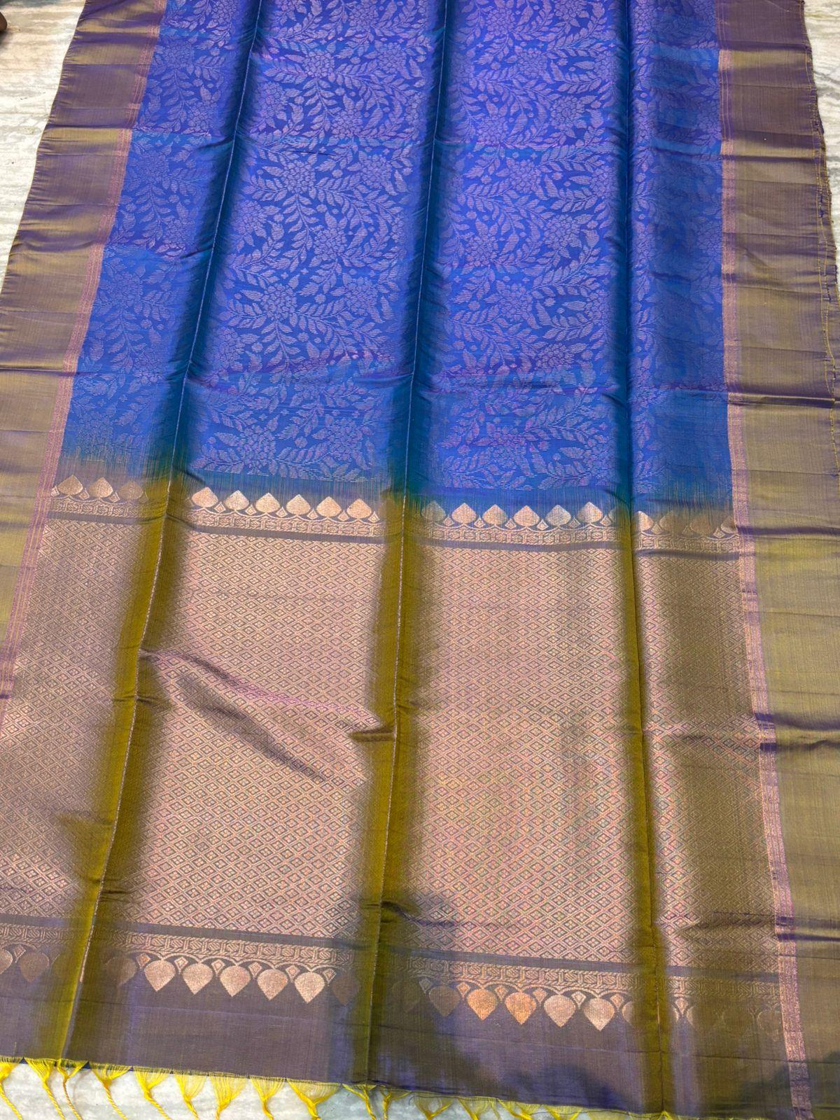 Elegant Dual Tone Blue & Purple Soft Silk Saree | Buy Online