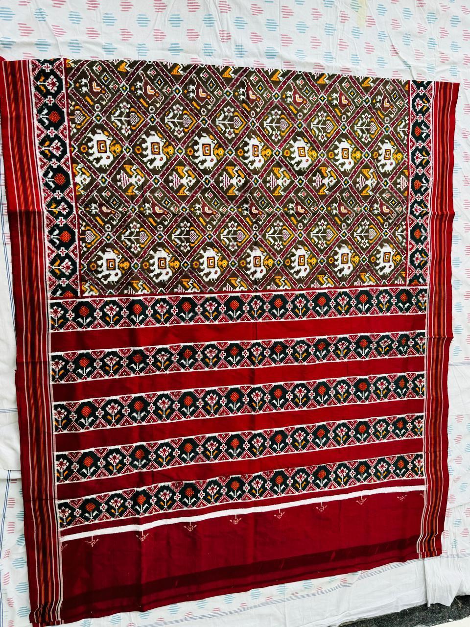Pure Pochampally Double Patola Silk Saree - Black & Red - pochampallysarees.com