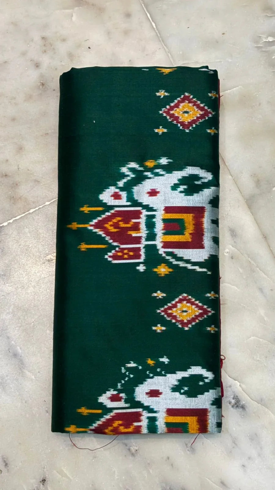 Bottle Green & Maroon Pochampally Ikkat Silk Saree - pochampallysarees.com