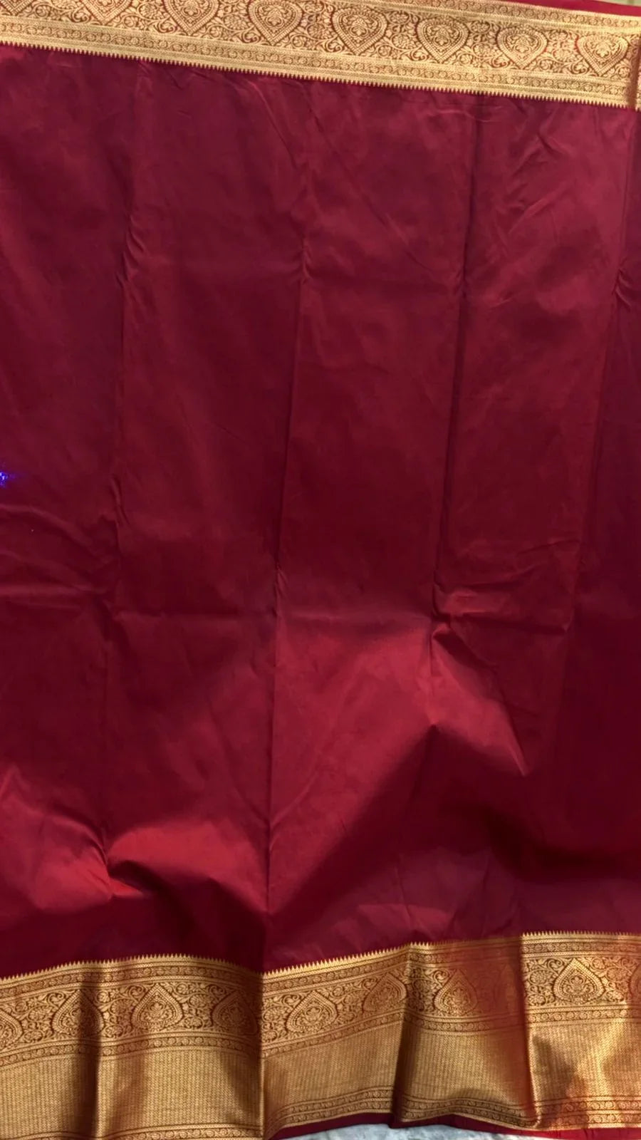 Stunning Maroon Silk Dharmavaram Saree with Elaborate Gold Zari Border - pochampallysarees.com