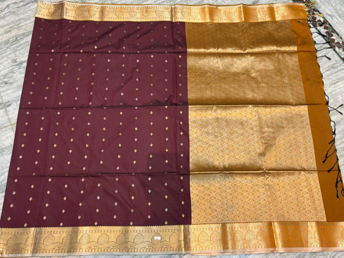 Pure Darmavaram Silk Saree - Rich Maroon Body with Elegant Brown Pallu - pochampallysarees.com