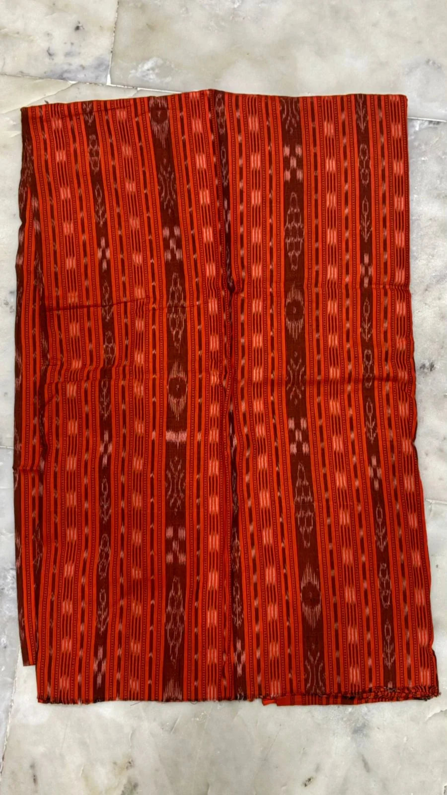 Terracotta Ikat Unstitched Handloom Cotton Suit Material (3-pc Set) - pochampallysarees.com
