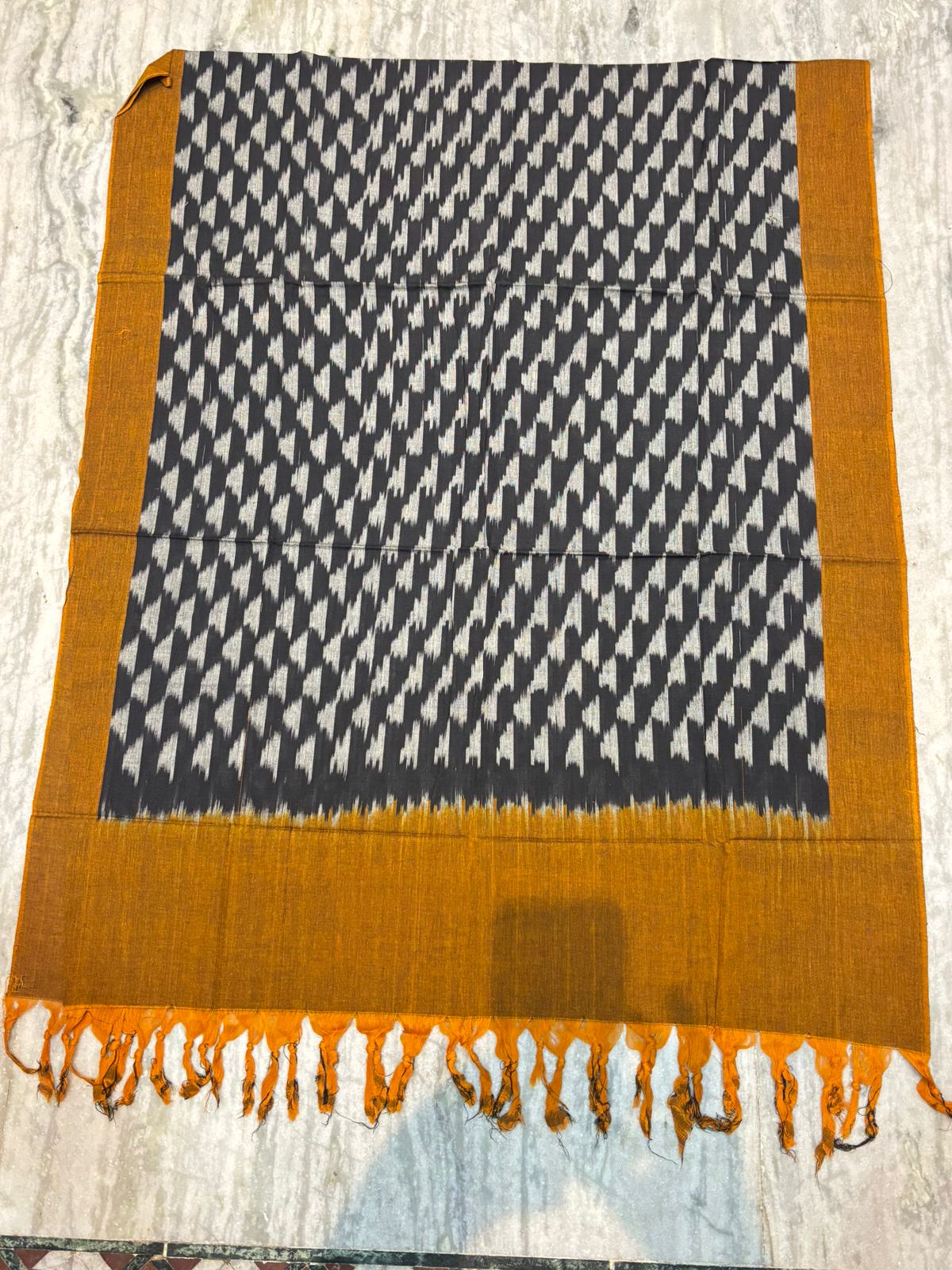 DOUBLE IKAT ANANDA BLACK WITH BROWN COLOR DRESS MATERIALS-B48