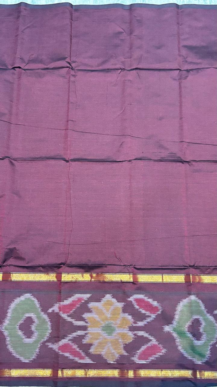 Deep Purple & Olive Ikkat Border Poly-Cotton Kurta Set with Contrast Dupatta
