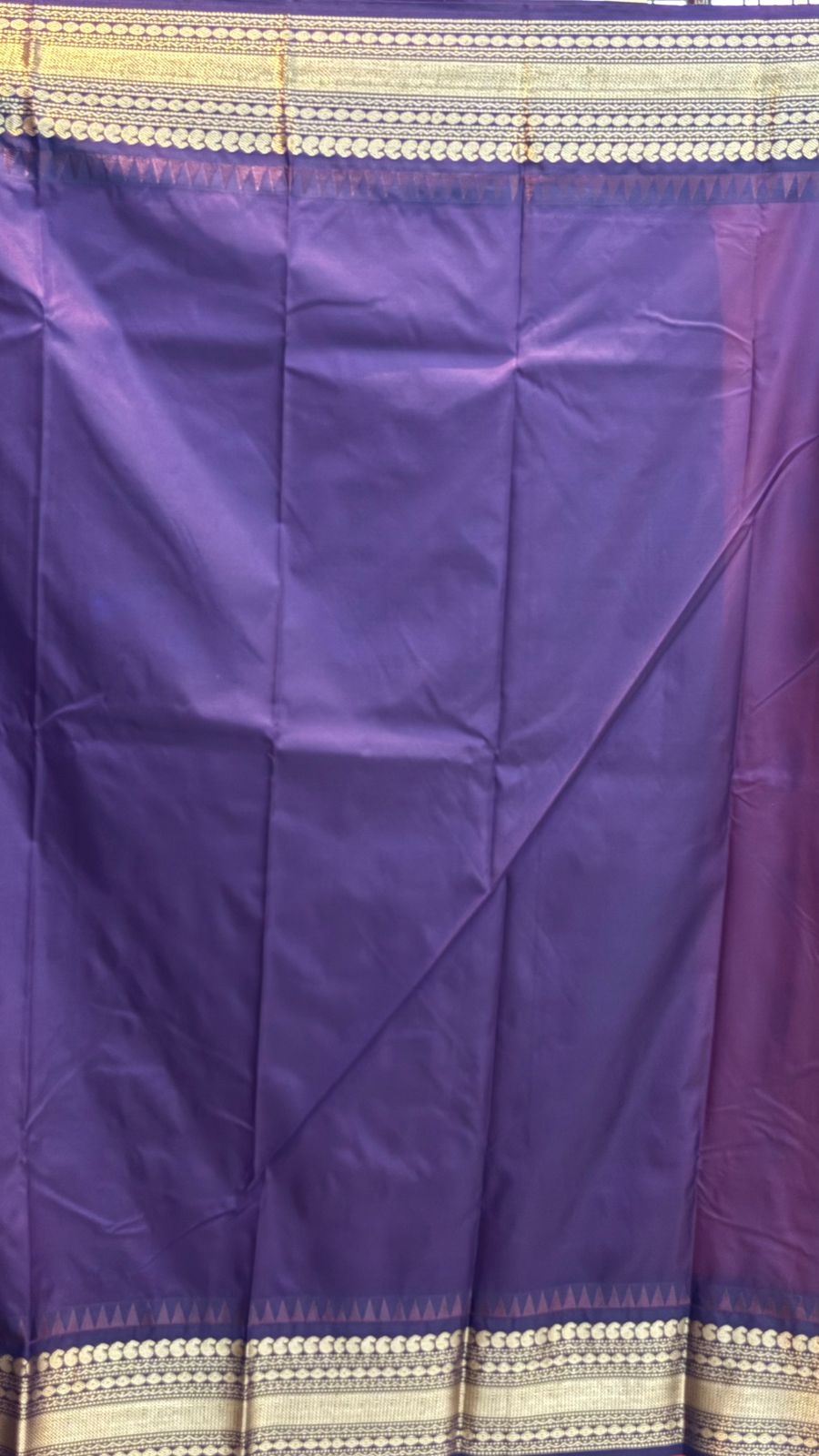Authentic Vibrant Orange Checkered Gadwal Silk Saree with Rich Purple Border